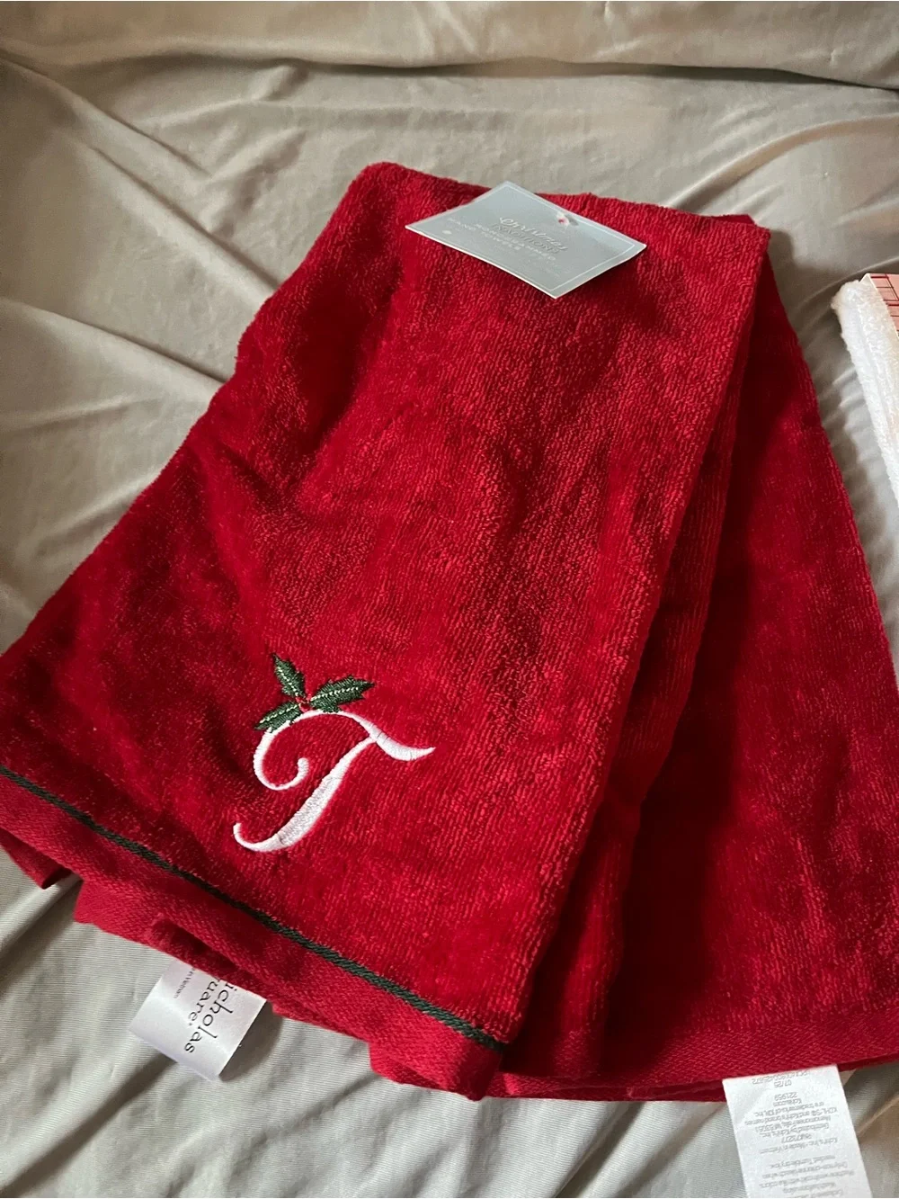Red Monogrammed Holiday Hand Towel Set
